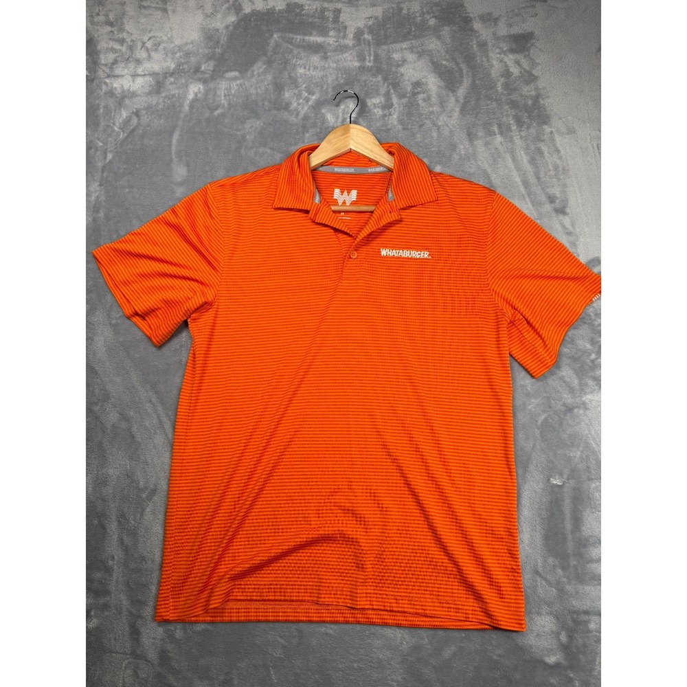 Whataburger Employee Polo Shirt Mens Medium Orange Striped Short Sleeve Collared